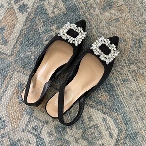 4/$20 - Black Textured Rhinestone Sling Back Flats (size 7)